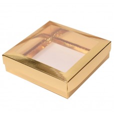 Sober ask och lock fönster 125x125x32 mm guld (100-pack)