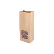 Konditoripåse Brun med PE barriär och  fönster 80x50x190 mm, 50-p