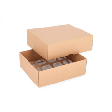 Cupcake-låda i två delar för 12 cupcakes med specialtillverkad insats 300x250x100 mm Brun (10-pack)