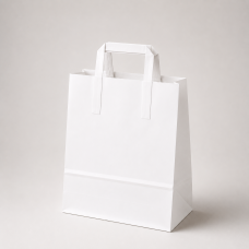 Papperskasse med platta handtag i kraftpapper 320x120x410 mm vit (250-pack) Papperskasse med platta handtag i kraftpapper 320x120x410 mm vit (250-pack)