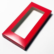 Ask till chokladkaka 160x80x15 mm röd matt stort fönster (100-pack)