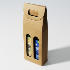 Flasklåda fönster 130x65x335mm natur brun 2 flaskor  (50-pack)