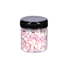 Plastburk rund med svart lock  Ø63x70 mm, 150ml, 20-p