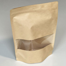 Doypack Standup Zip-påse Med Fönster Naturbrun 130x70x225 mm 100-P